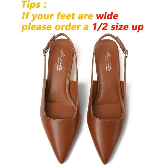 Women's Brown Pointed Closed Toe Slingback Kitten Heels Pumps Party Shoes - Picture 4 of 9